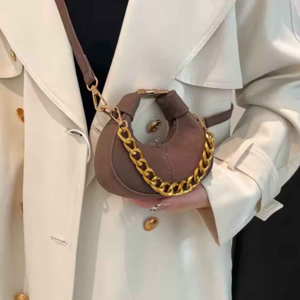 CHOCOLATE BROWN Mini Bag with Chunky Chain - Picture 3 of 7
